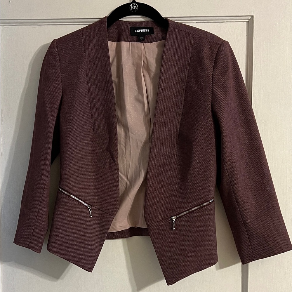 Express Women's Deep Burgundy Blazer with Zipper Pockets